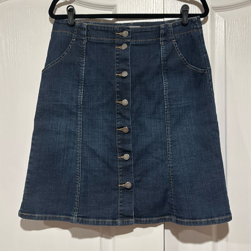 Sz 31 VINTAGE Liz Claiborne Denim vintage button up Midi Skirt - Blue